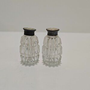 Birks - Vintage Cut Crystal Salt & Pepper Shakers, Sterling Silver & MOP